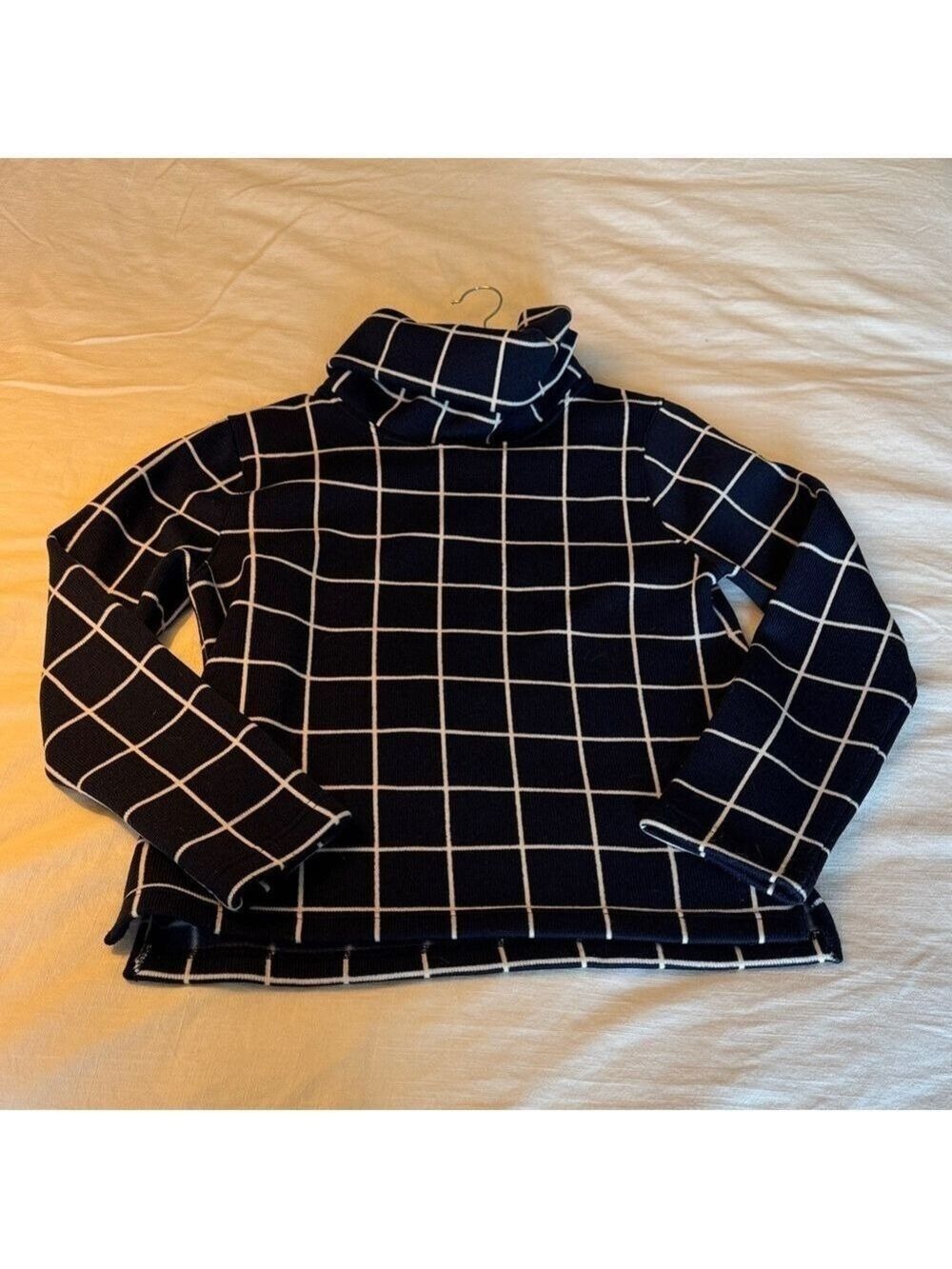 J. Crew Navy Grid Turtleneck Sweater